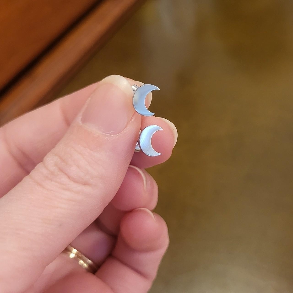 Regalrose Silver Crescent Moon Stud Earrings